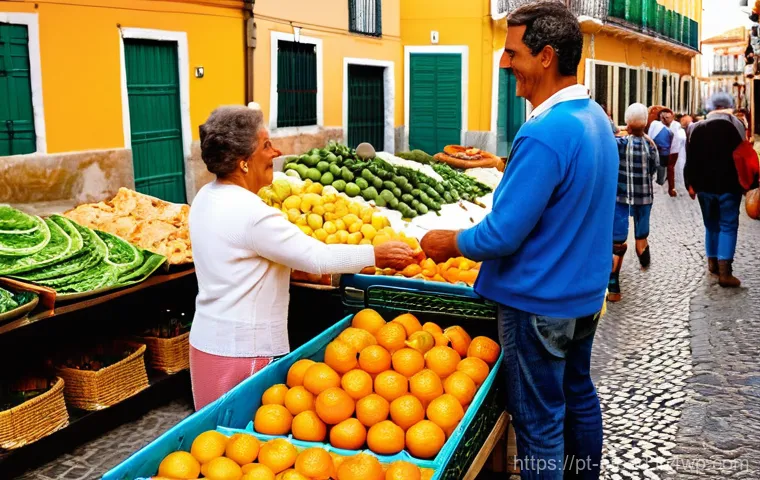 지역 사랑의 공동체 사례 - A Bustling Portuguese Farmers' Market**
A vibrant and bustling Portuguese farmers' market, suitable ...